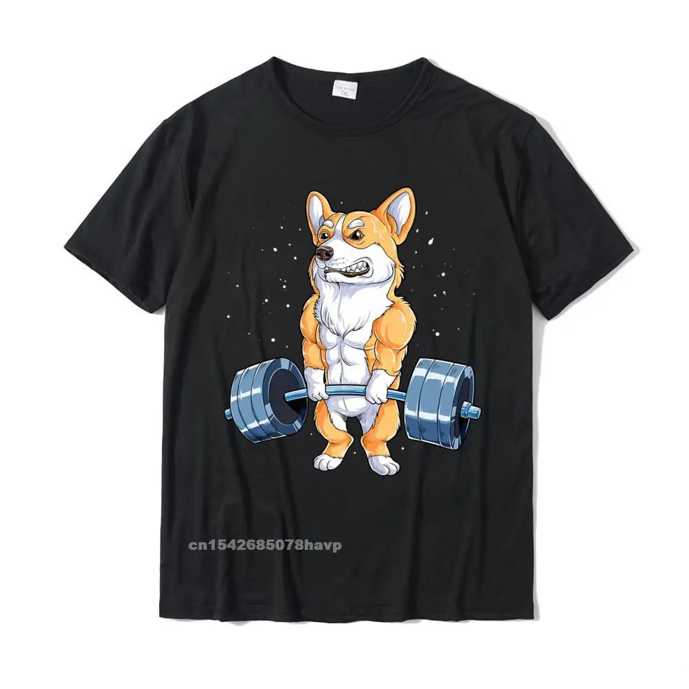 the CORGI GYM DOG - Corgi Weightlifting Funny Deadlift Men Fitness Gym Workout Premium T-Shirt, Design T-Shirt, Cute Cotton Male T-Shirt
