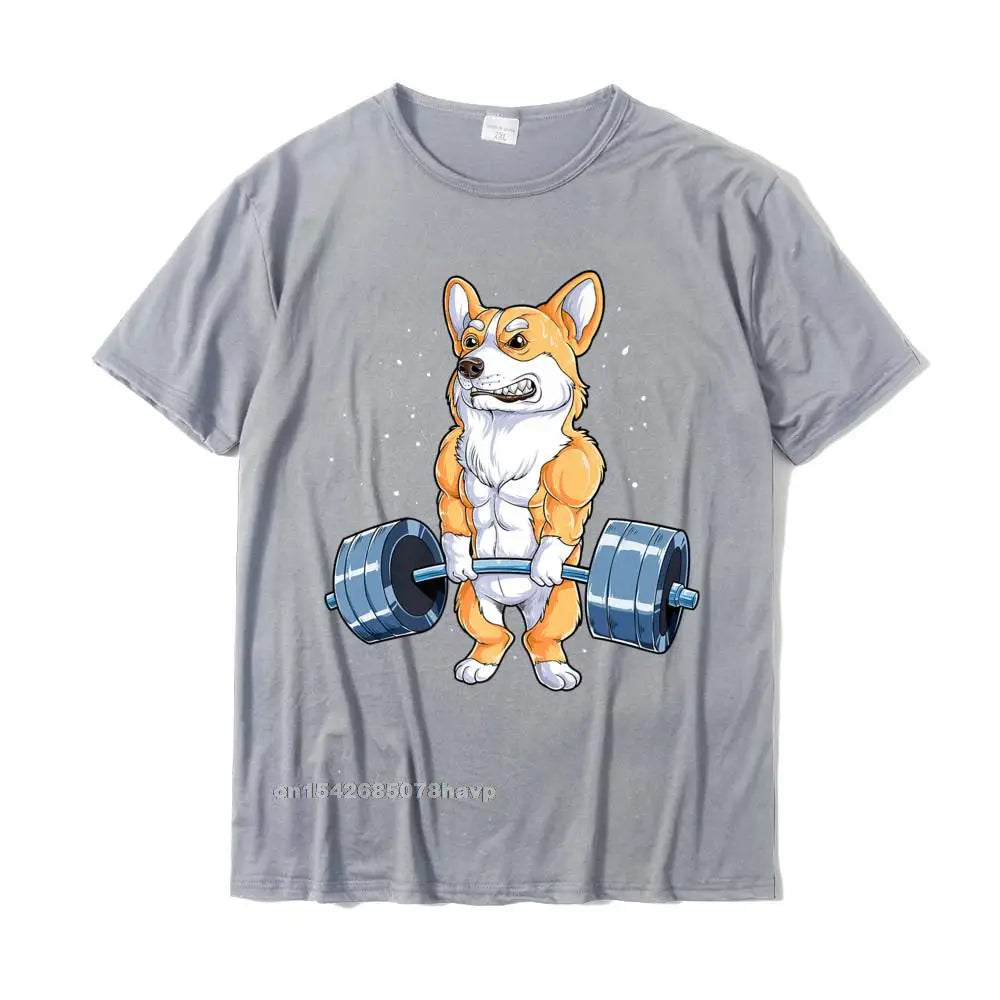 the CORGI GYM DOG - Corgi Weightlifting Funny Deadlift Men Fitness Gym Workout Premium T-Shirt, Design T-Shirt, Cute Cotton Male T-Shirt
