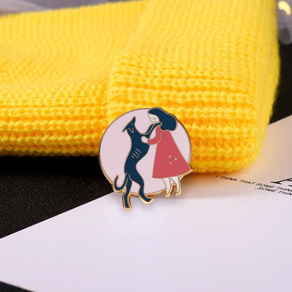 Girl and Her Black Greyhound Enamel Pin Dog Pet Lovers Cute Decoration on Hat Bag Jacket