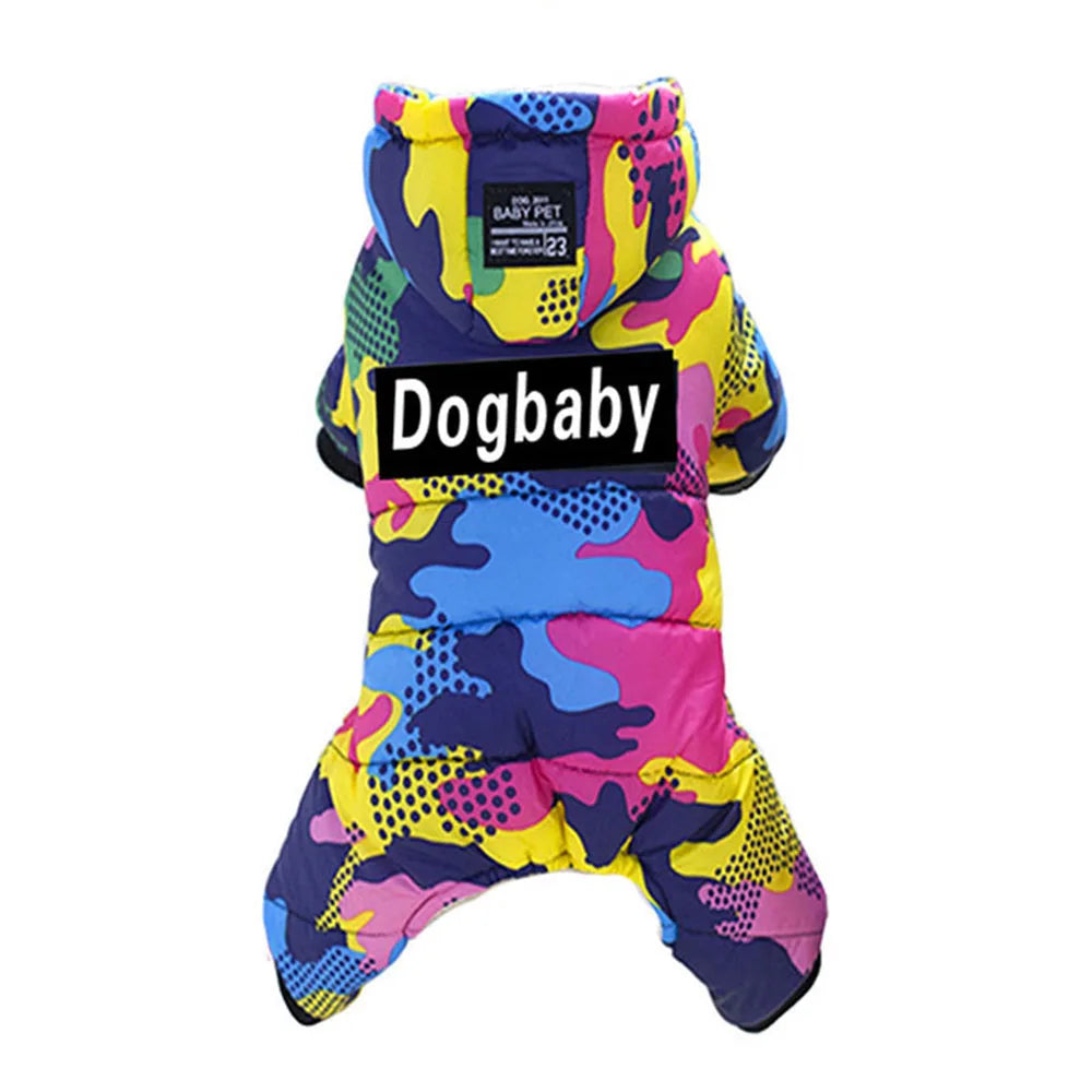 the RETRO DOG - Winter Small Dog Clothes, Puppy Dog Down Coat Parkas, Fashion Camouflage Printed Pet Cat/Puppy Ski Suit, Dog Cotton Jacket Outfits