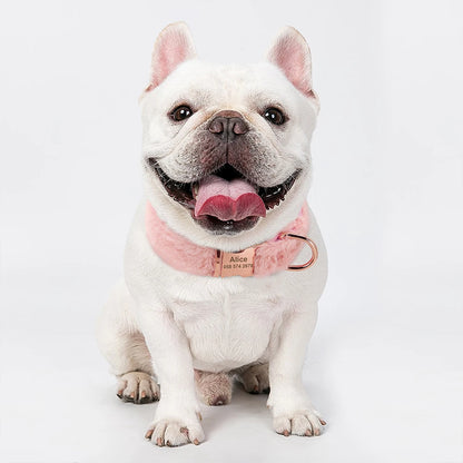 the PERSONALIZED PAW PLUSH COLLAR - Soft Personalized Dog Collar, Winter Warm Fur Customized Pet ID Tag Collars for Small/Medium/Large Dogs, French Bulldog, Chihuahua