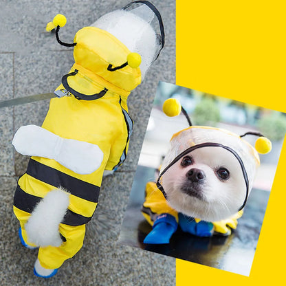 the CUTESY COSTUME - Waterproof Puppy Dog Raincoats, Rain Jacket with Hood for Small/Medium Dogs, Poncho with Reflective Strap, Honeybee Bear Dinosaur Dog Costumes