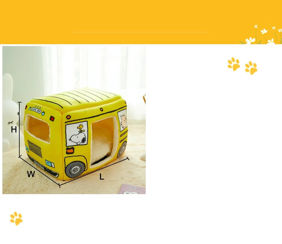 the DOG BUS - Foldable Pet House 2-in-1 Bed for Cat and Small Dogs, Warm Puppy Pads Removable Sofa, Washable Sleeping Kennel, Nest Products Winter