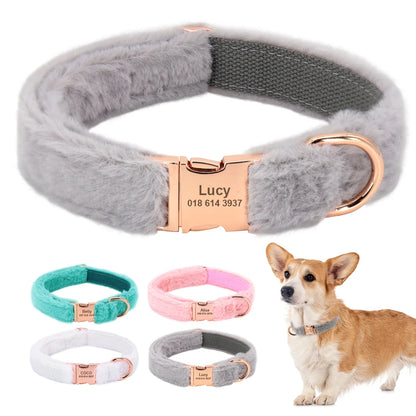 the PERSONALIZED PAW PLUSH COLLAR - Soft Personalized Dog Collar, Winter Warm Fur Customized Pet ID Tag Collars for Small/Medium/Large Dogs, French Bulldog, Chihuahua