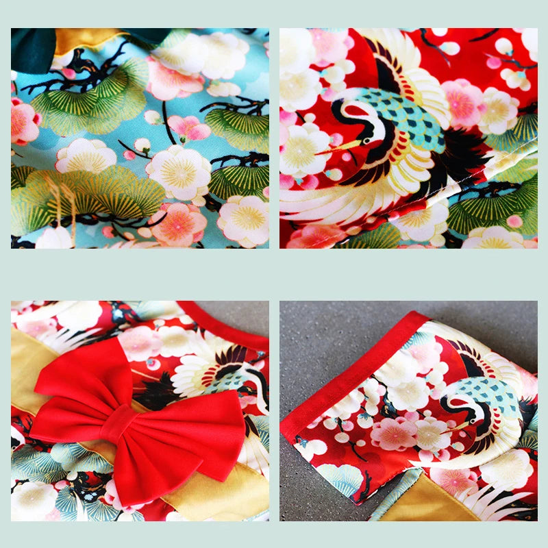 Pet Japanese Kimono Cat Dog Cosplay Coat Crane Cherry Blossom Pattern Pet Jacket Christmas Easter Dresses Chihuahua Pet Clothes