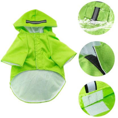 the NEON DOGGY - S-XL Creativity Pets Clothes, Hooded Raincoats Reflective Strip Dogs Raincoats, Waterproof Outdoor Breathable Net Yarn Jackets