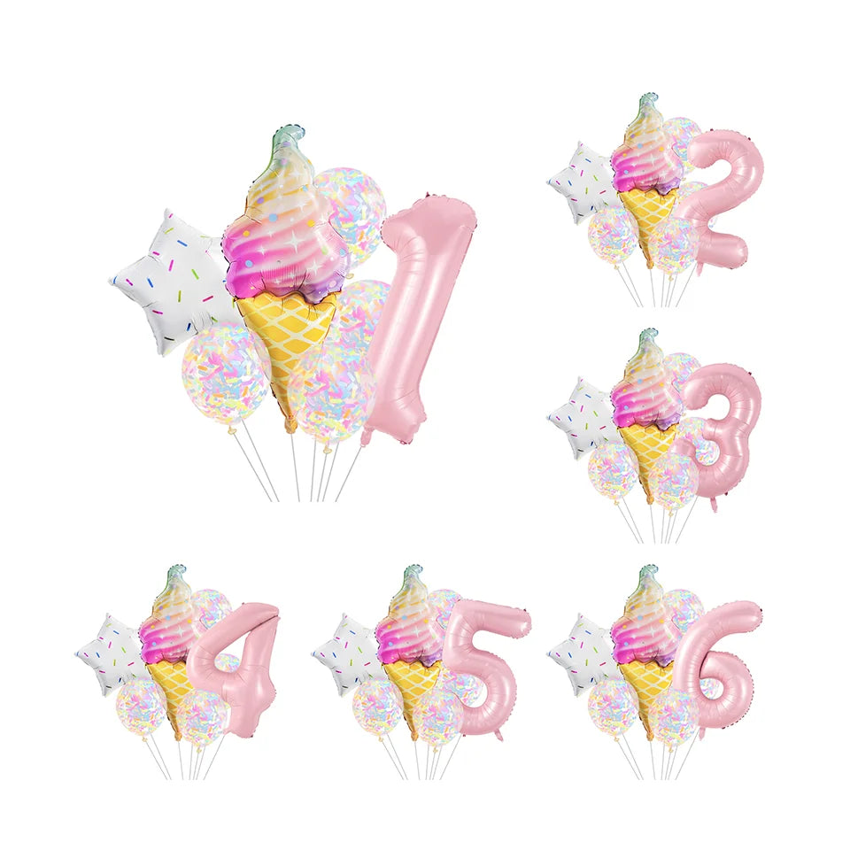 7 Piece Set Donut Ice Cream Five-Pointed Star Aluminum Mold Candy Confetti Balloon Baby Shower Girl Birthday Party Decoration