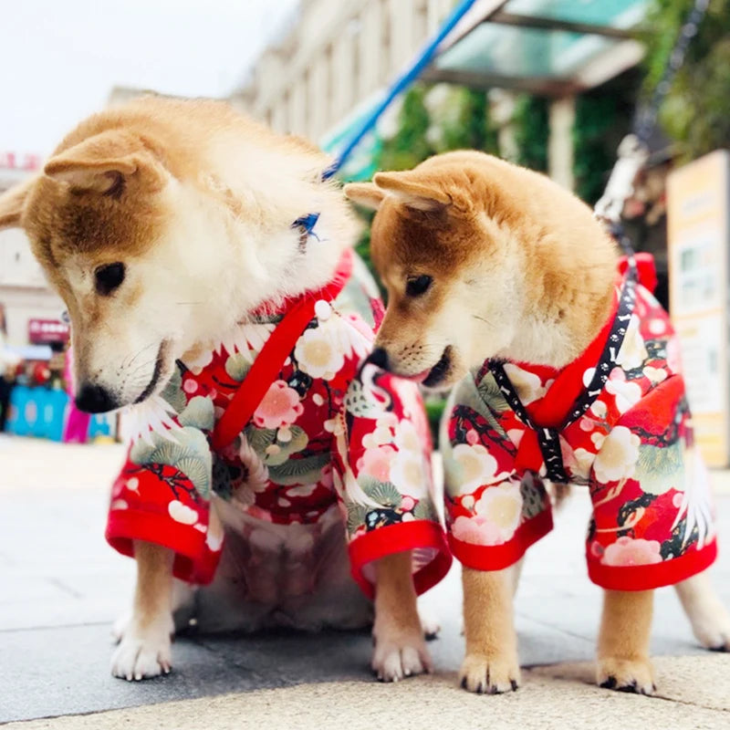 Pet Japanese Kimono Cat Dog Cosplay Coat Crane Cherry Blossom Pattern Pet Jacket Christmas Easter Dresses Chihuahua Pet Clothes