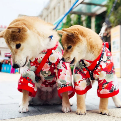 Pet Japanese Kimono Cat Dog Cosplay Coat Crane Cherry Blossom Pattern Pet Jacket Christmas Easter Dresses Chihuahua Pet Clothes