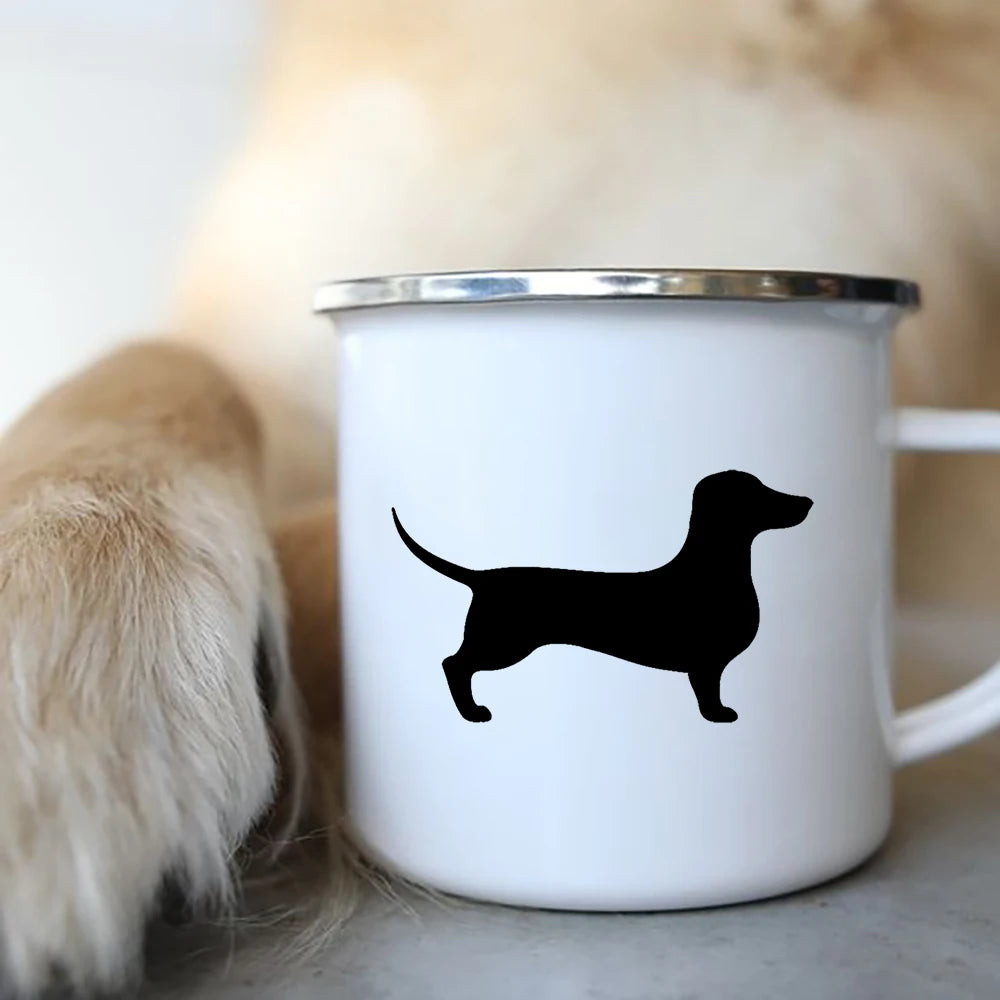 I Love Dachshunds Dog Enamel Coffee Mugs Camping Picnic Bonfire Party Beer Drink Juice Cola Cups Outdoor Travel Cocoa Water Mug