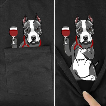 the PISSED OFF PITBULL - Pitbull T-Shirt, Fashion Pocket Dogs Printed T-Shirt, Hip Hop Tops, Cotton Tees
