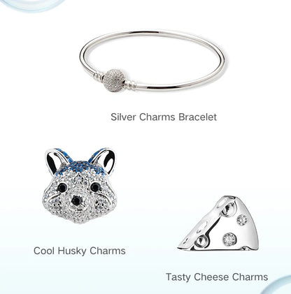 ATHENAIE 925 Sterling Silver Corgi Pet Charms Mixed CZ Yellow Cute Akita Puppy Dog Animal Charms Beads for Bracelet Jewerly