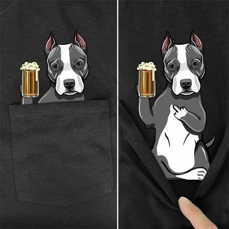 the PISSED OFF PITBULL - Pitbull T-Shirt, Fashion Pocket Dogs Printed T-Shirt, Hip Hop Tops, Cotton Tees