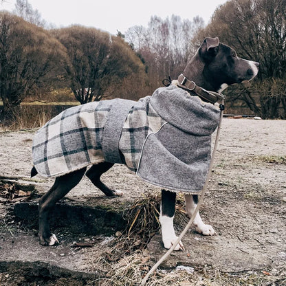 Winter Big Dog Clothes Warm Fleece Pet Jacket for Medium Large Dogs Weimaraner Greyhound Adjustable Belt Plaid Print Coat Outfit