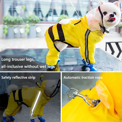 the CUTESY COSTUME - Waterproof Puppy Dog Raincoats, Rain Jacket with Hood for Small/Medium Dogs, Poncho with Reflective Strap, Honeybee Bear Dinosaur Dog Costumes