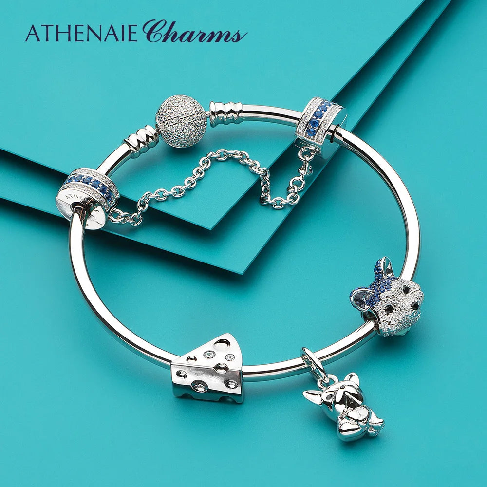 ATHENAIE 925 Sterling Silver Corgi Pet Charms Mixed CZ Yellow Cute Akita Puppy Dog Animal Charms Beads for Bracelet Jewerly