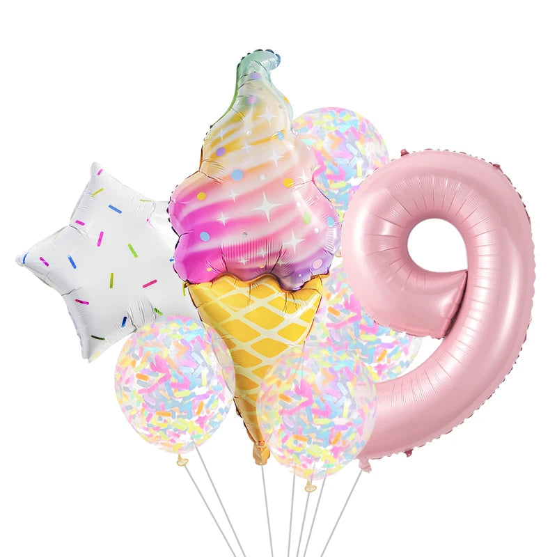 7 Piece Set Donut Ice Cream Five-Pointed Star Aluminum Mold Candy Confetti Balloon Baby Shower Girl Birthday Party Decoration