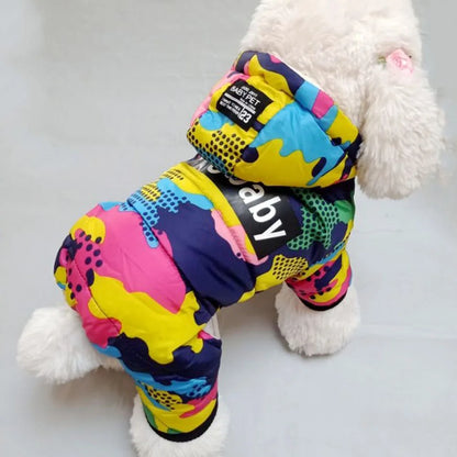 the RETRO DOG - Winter Small Dog Clothes, Puppy Dog Down Coat Parkas, Fashion Camouflage Printed Pet Cat/Puppy Ski Suit, Dog Cotton Jacket Outfits