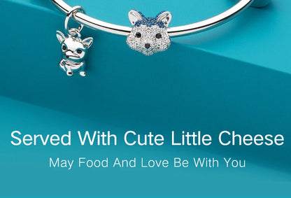 ATHENAIE 925 Sterling Silver Corgi Pet Charms Mixed CZ Yellow Cute Akita Puppy Dog Animal Charms Beads for Bracelet Jewerly