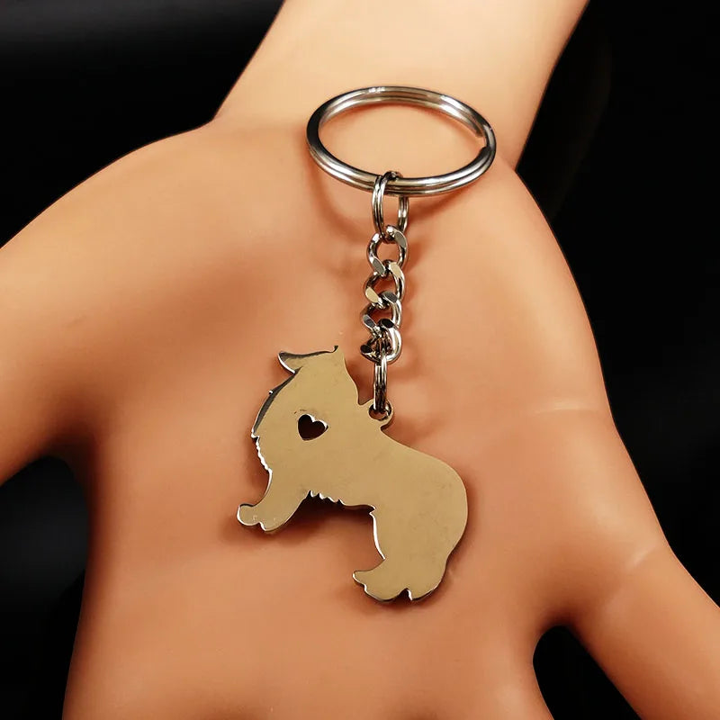 2025 Cute Border Collie Dog Silver Color Stainless Steel Keychain for Men Love Dog KeyChain Jewelry chaveiro K963S01