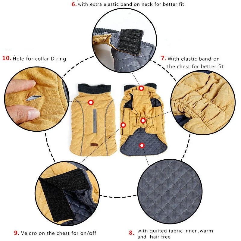 High Quality Dog clothes Quilted Dog Coat Pet Warm Jacket Vest New Big Dog Retro Cozy Thick Vest Clothing 6 Colors