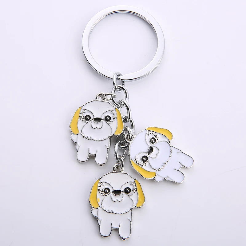 Cartoon Bichon Frise Dog Keychain Cute Animal Key Chain car Keyring Women Bag pendant Jewelry For Women