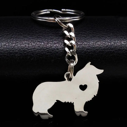 2025 Cute Border Collie Dog Silver Color Stainless Steel Keychain for Men Love Dog KeyChain Jewelry chaveiro K963S01