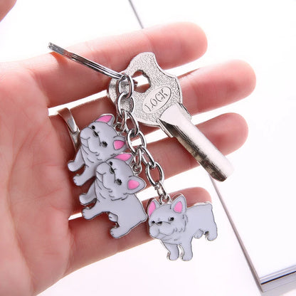 Jewelry French Bulldog Keychain Key Rings For Women Men Metal Pet Dog Pendant Bag Charm Car Key Chains lovely Keyring gifts