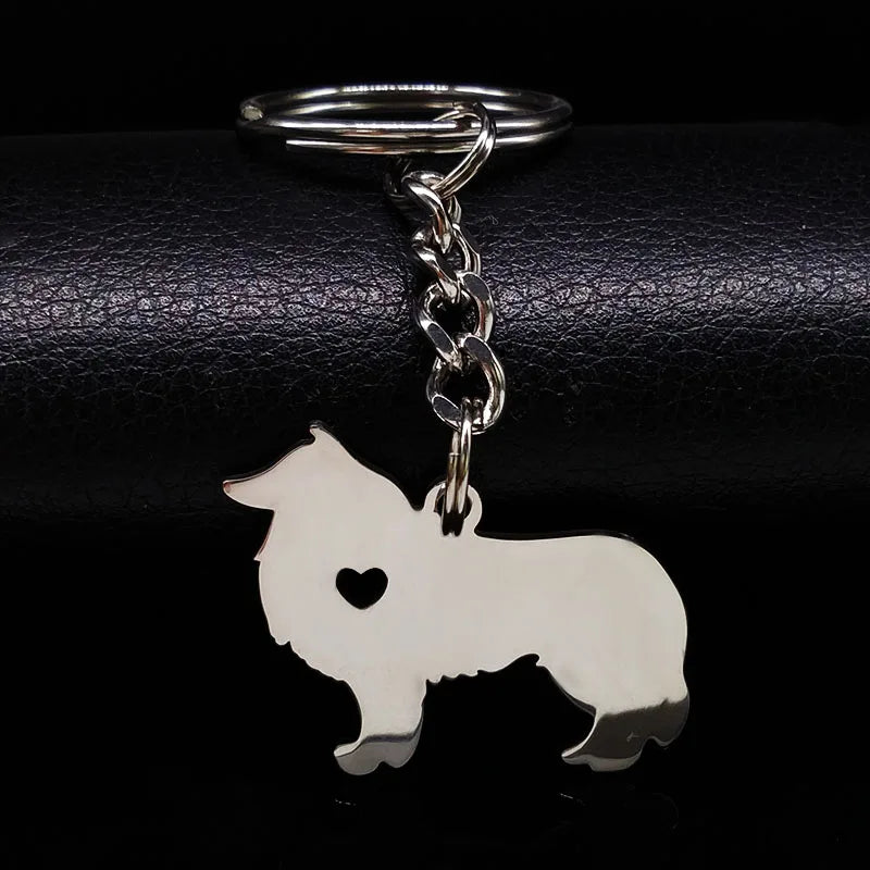 2025 Cute Border Collie Dog Silver Color Stainless Steel Keychain for Men Love Dog KeyChain Jewelry chaveiro K963S01