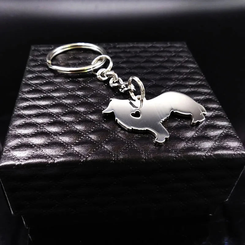 2025 Cute Border Collie Dog Silver Color Stainless Steel Keychain for Men Love Dog KeyChain Jewelry chaveiro K963S01