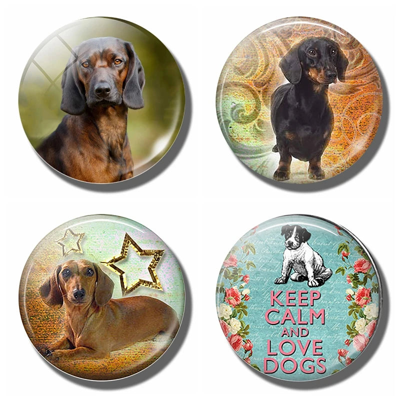 Yellow Brown Dachshund 30MM Fridge Magnet Handmade Weiner Dog Glass DomeRefrigerator Magnets Sticker Cute Animals Kitchen Decor