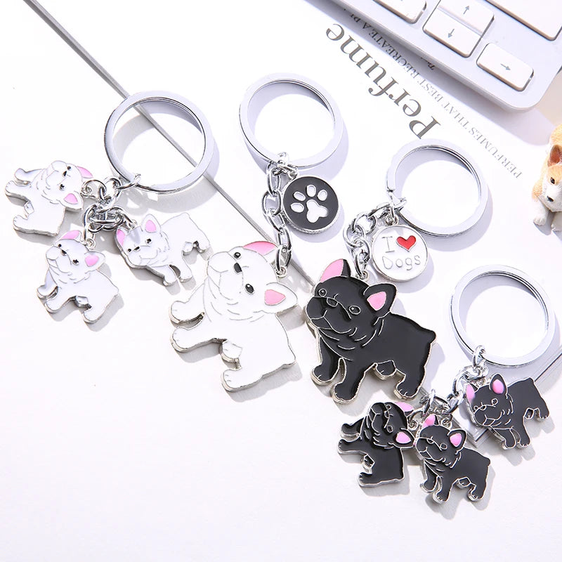 Jewelry French Bulldog Keychain Key Rings For Women Men Metal Pet Dog Pendant Bag Charm Car Key Chains lovely Keyring gifts