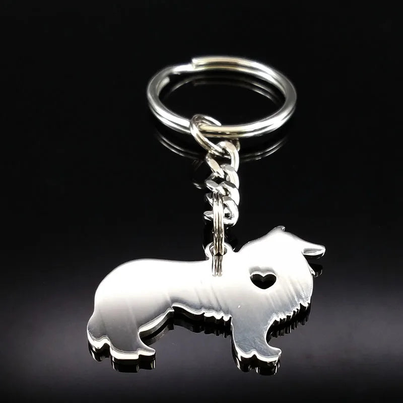 2025 Cute Border Collie Dog Silver Color Stainless Steel Keychain for Men Love Dog KeyChain Jewelry chaveiro K963S01