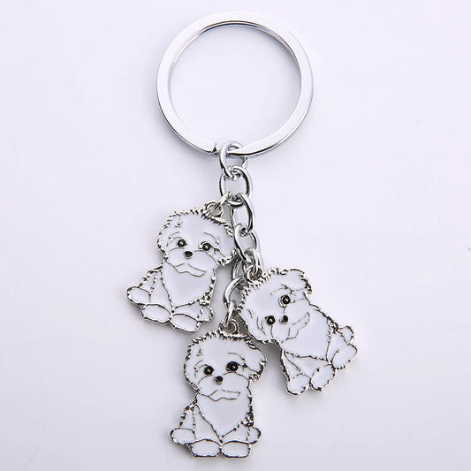 Cartoon Bichon Frise Dog Keychain Cute Animal Key Chain car Keyring Women Bag pendant Jewelry For Women