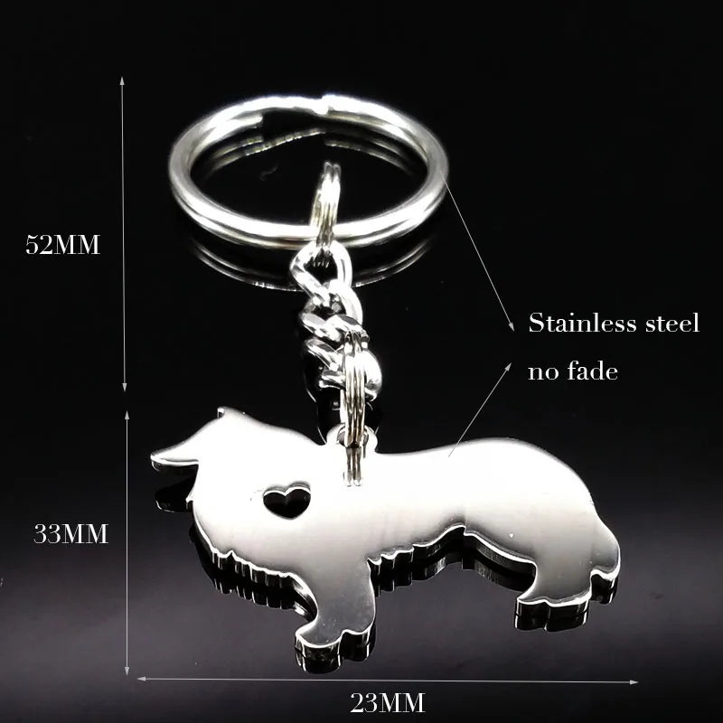 2025 Cute Border Collie Dog Silver Color Stainless Steel Keychain for Men Love Dog KeyChain Jewelry chaveiro K963S01