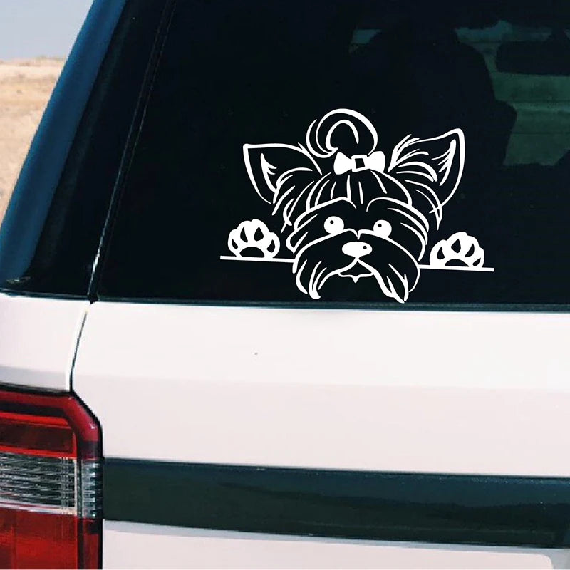 Yorkshire Terrier Vinyl Sticker Decals Car Decor , Puppy Peeking Yorkie Dog Breed Pet Decal For Cup Laptop Decoration