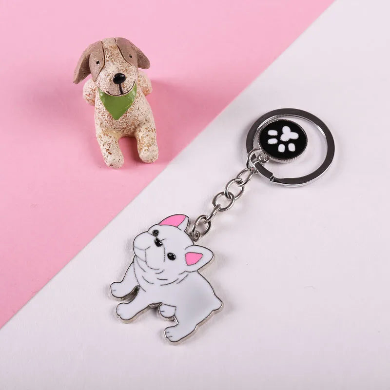 Jewelry French Bulldog Keychain Key Rings For Women Men Metal Pet Dog Pendant Bag Charm Car Key Chains lovely Keyring gifts