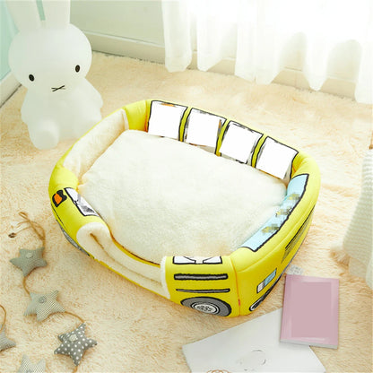the DOG BUS - Foldable Pet House 2-in-1 Bed for Cat and Small Dogs, Warm Puppy Pads Removable Sofa, Washable Sleeping Kennel, Nest Products Winter