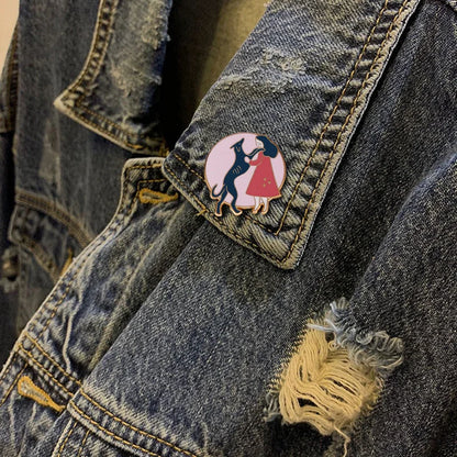 Girl and Her Black Greyhound Enamel Pin Dog Pet Lovers Cute Decoration on Hat Bag Jacket