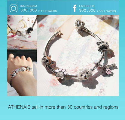 ATHENAIE 925 Sterling Silver Corgi Pet Charms Mixed CZ Yellow Cute Akita Puppy Dog Animal Charms Beads for Bracelet Jewerly