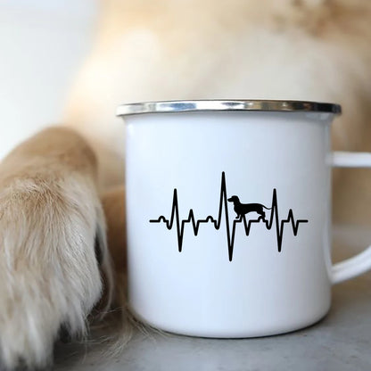 I Love Dachshunds Dog Enamel Coffee Mugs Camping Picnic Bonfire Party Beer Drink Juice Cola Cups Outdoor Travel Cocoa Water Mug