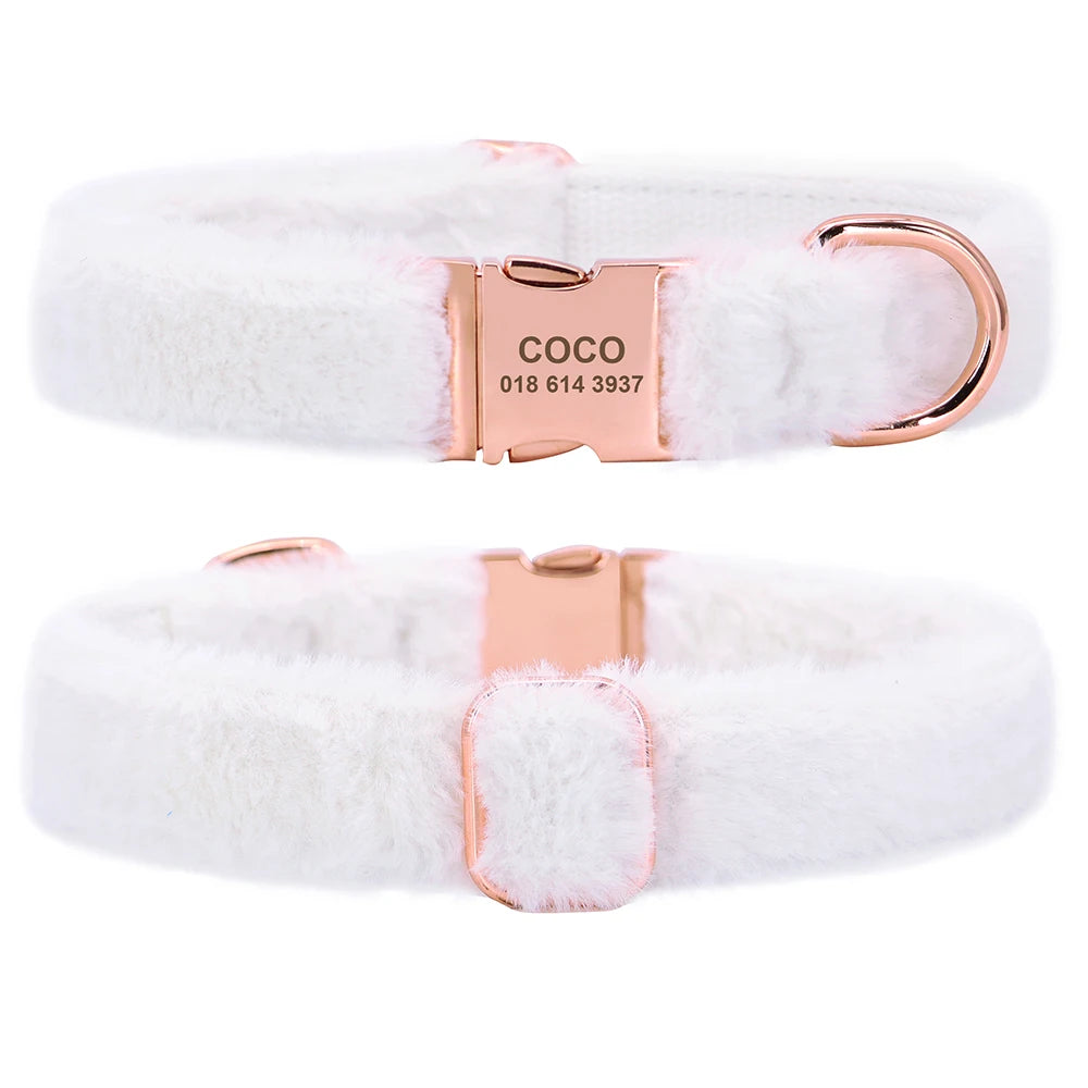 the PERSONALIZED PAW PLUSH COLLAR - Soft Personalized Dog Collar, Winter Warm Fur Customized Pet ID Tag Collars for Small/Medium/Large Dogs, French Bulldog, Chihuahua