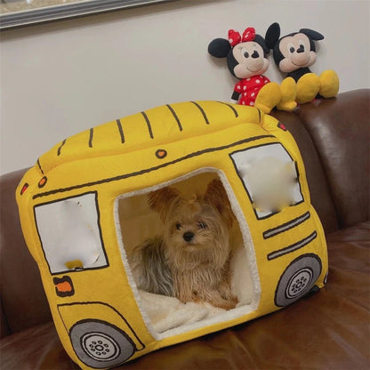 the DOG BUS - Foldable Pet House 2-in-1 Bed for Cat and Small Dogs, Warm Puppy Pads Removable Sofa, Washable Sleeping Kennel, Nest Products Winter
