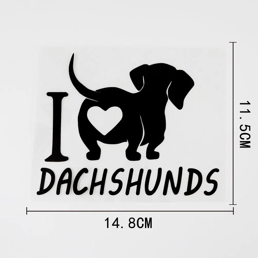 14.8CMX11.5CM Fun I love Dachshunds Vinyl Animal Car Sticker Decal Black/Silver for Dodge sticker