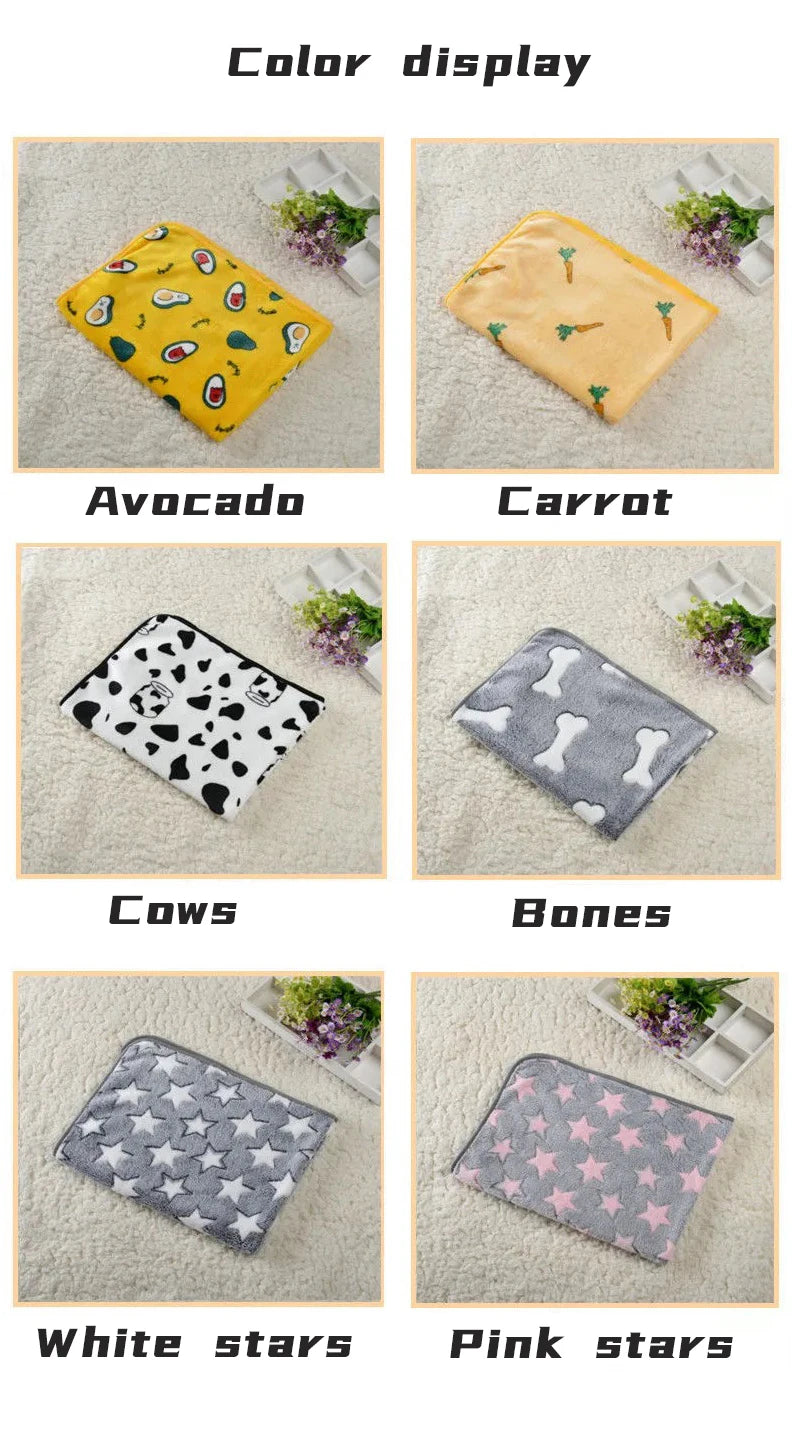 Soft flannel pet dog blanket cartoon print cat and dog bed sheet warm and comfortable pet blanket universal warm pet supplies