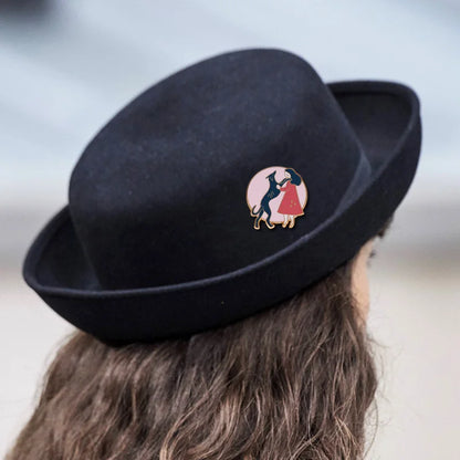 Girl and Her Black Greyhound Enamel Pin Dog Pet Lovers Cute Decoration on Hat Bag Jacket