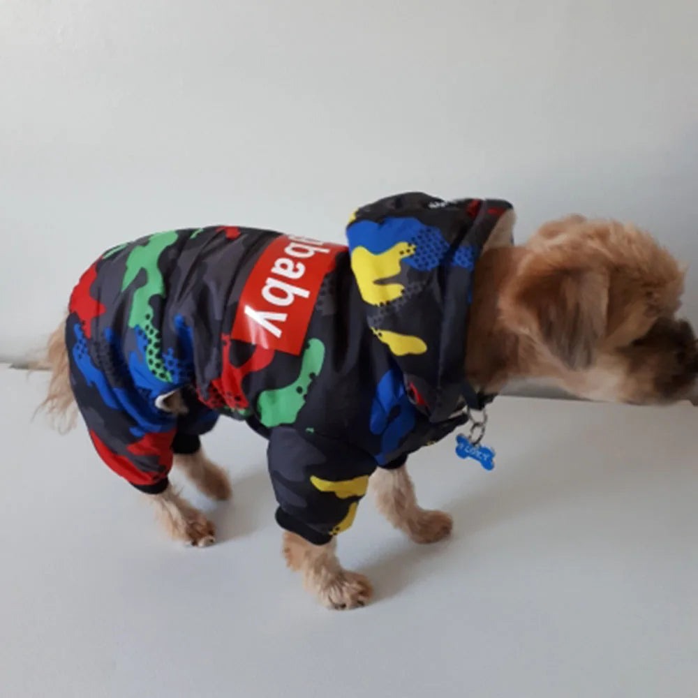 the RETRO DOG - Winter Small Dog Clothes, Puppy Dog Down Coat Parkas, Fashion Camouflage Printed Pet Cat/Puppy Ski Suit, Dog Cotton Jacket Outfits