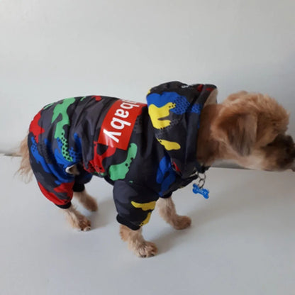 the RETRO DOG - Winter Small Dog Clothes, Puppy Dog Down Coat Parkas, Fashion Camouflage Printed Pet Cat/Puppy Ski Suit, Dog Cotton Jacket Outfits