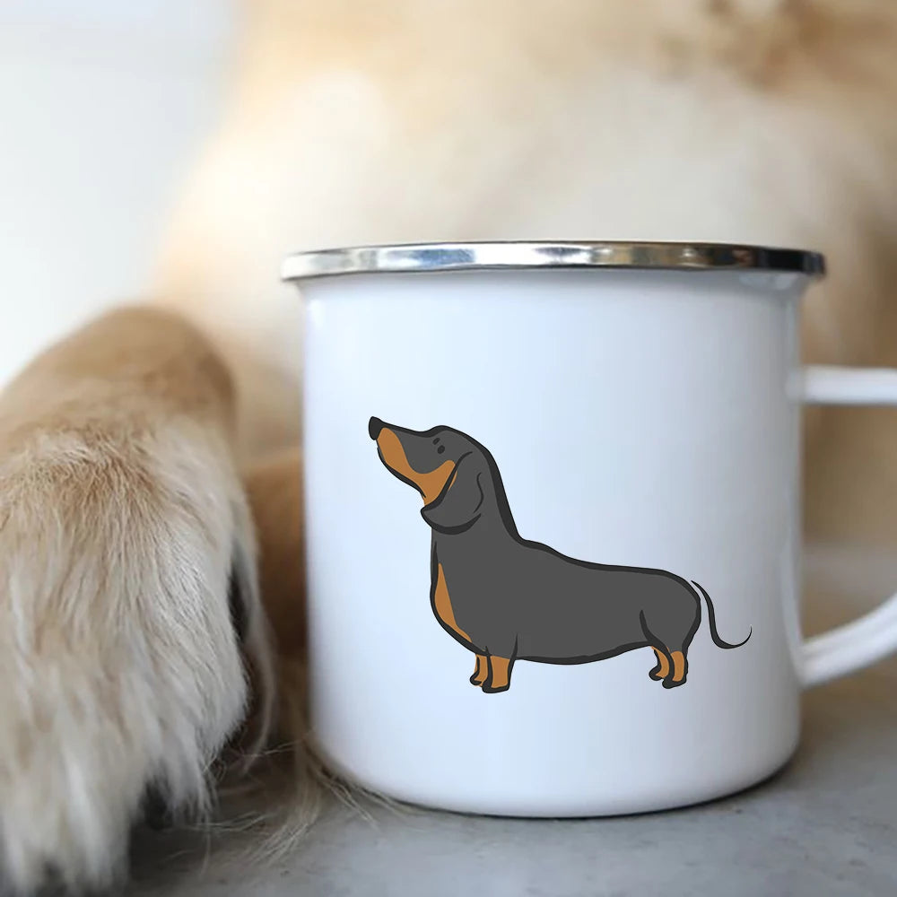 I Love Dachshunds Dog Enamel Coffee Mugs Camping Picnic Bonfire Party Beer Drink Juice Cola Cups Outdoor Travel Cocoa Water Mug