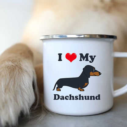 I Love Dachshunds Dog Enamel Coffee Mugs Camping Picnic Bonfire Party Beer Drink Juice Cola Cups Outdoor Travel Cocoa Water Mug